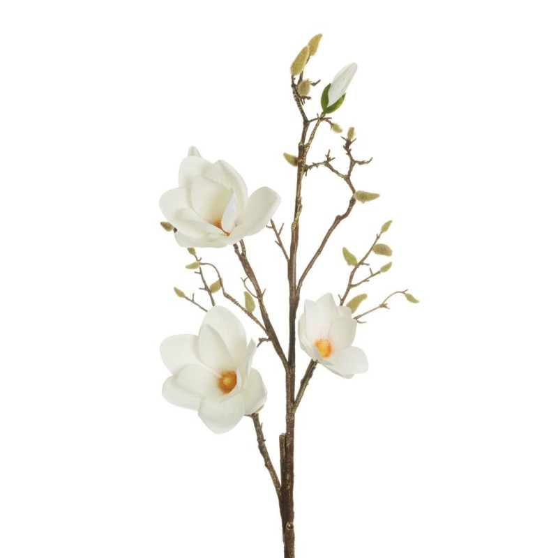 Lot de 6 - Longue branche artificielle de magnolia floqué X5, 132 cm - crème 