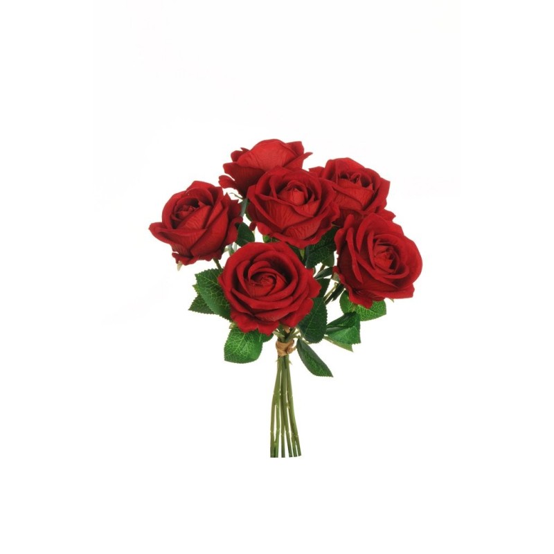 Lot de 12 - Bouquet artificiel de roses bridal velours X6, 30 cm - rouge 