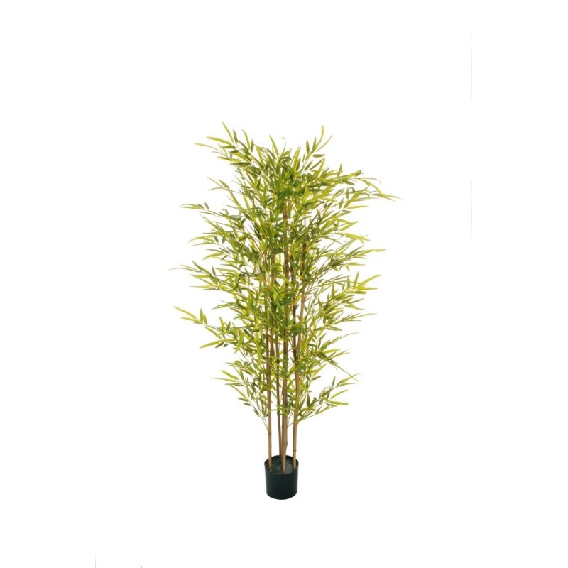 Lot de 4 - Bambou artificiel toucher réel en pot, 150 cm - vert 