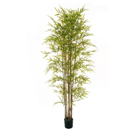 Lot de 2 - Bambou artificiel toucher réel en pot, 210 cm - vert 