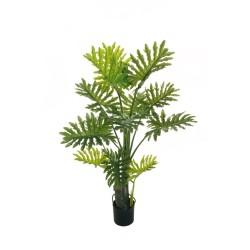 Lot de 2 - Plante artificielle de philodendron selloum toucher réel en pot, 155 cm - vert 