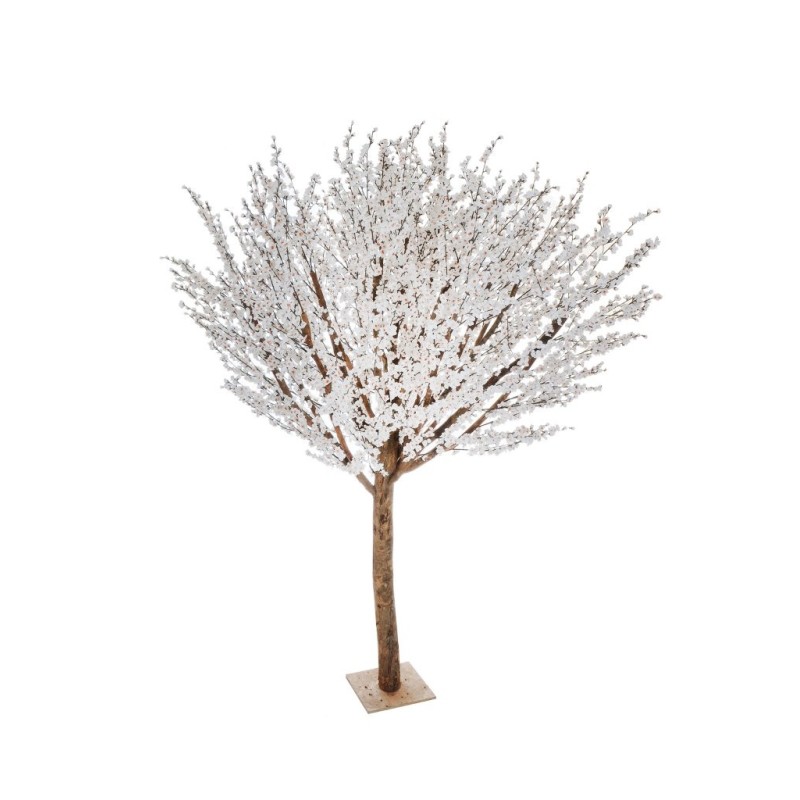 Cerisier artificiel à fleurs sur base bois, 240 cm - blanc 