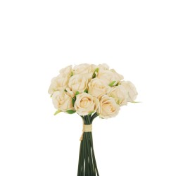 Lot de 12 - Bouquet artificiel de boutons de rose Chloé X15, 26,5 cm - crème pêche 