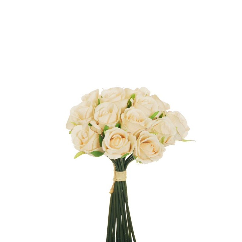 Lot de 12 - Bouquet artificiel de boutons de rose Chloé X15, 26,5 cm - crème pêche 