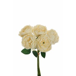 Lot de 12 - Bouquet artificiel de roses chou X5, 38 cm - ivoire 