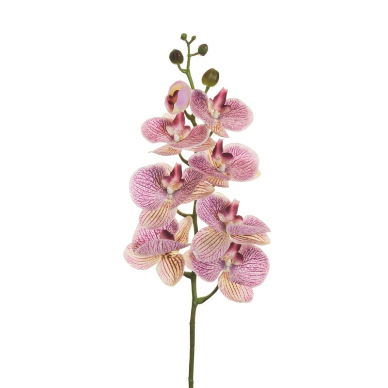 Lot de 12 - Tige artificielle d'orchidée phalaenopsis toucher réel X7, 102 cm - violet lilas crème 
