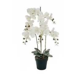Lot de 4 - Plante géante artificielle d'orchidée phalaenopsis toucher réel en pot, 90 cm - blanc 