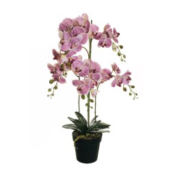 Lot de 4 - Plante géante artificielle d'orchidée phalaenopsis toucher réel en pot, 90 cm - violet lilas 