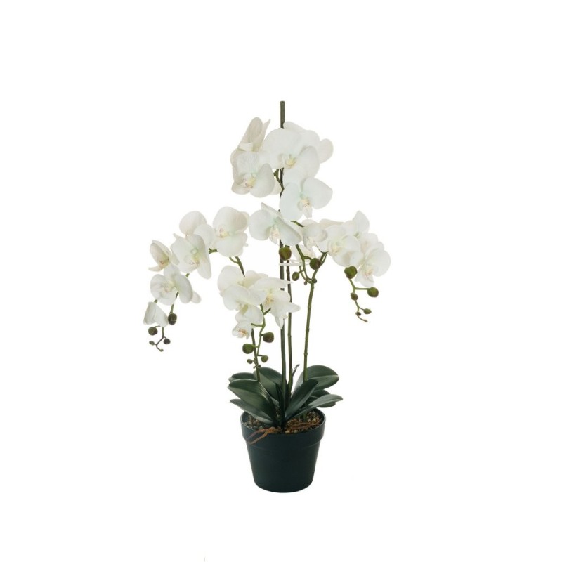 Lot de 6 - Grande plante artificielle d'orchidée phalaenopsis toucher réel en pot, 80 cm - blanc 