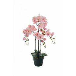 Lot de 6 - Grande plante artificielle d'orchidée phalaenopsis toucher réel en pot, 80 cm - mauve clair 