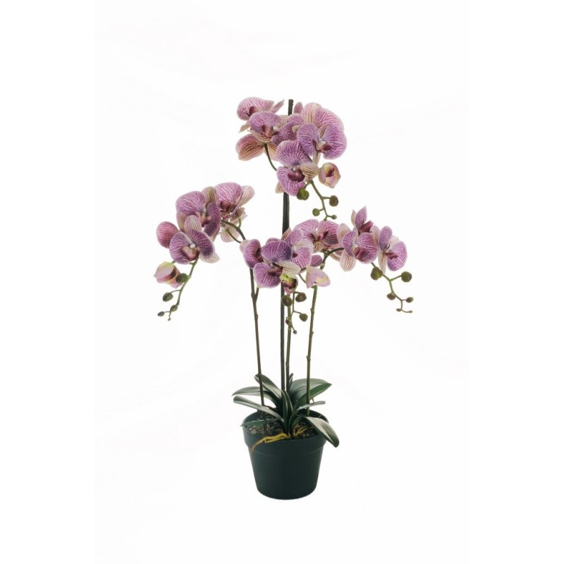 Lot de 6 - Grande plante artificielle d'orchidée phalaenopsis toucher réel en pot, 80 cm - violet lilas 