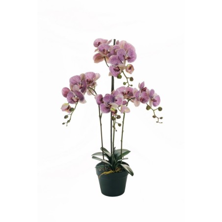Lot de 6 - Grande plante artificielle d'orchidée phalaenopsis toucher réel en pot, 80 cm - violet lilas 