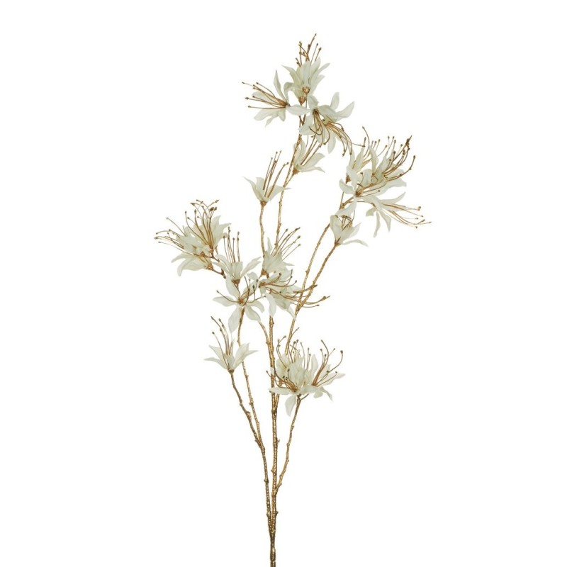 Lot de 12 - Longue branche artificielle d'hibiscus métallisée, 115 cm - crème 