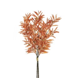 Lot de 12 - Bouquet artificiel de podocarpus X3 avec baies, 49 cm - orange rouille 