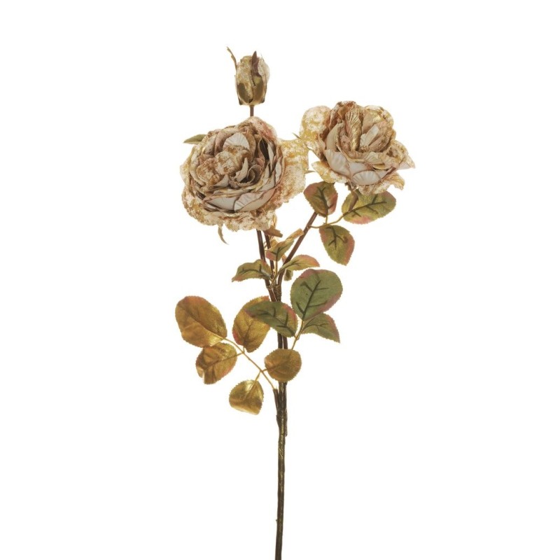 Lot de 18 - Tige artificielle de rose Austin métallisée X3, 65 cm - crème or 