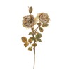 Lot de 18 - Tige artificielle de rose Austin métallisée X3, 65 cm - crème or 