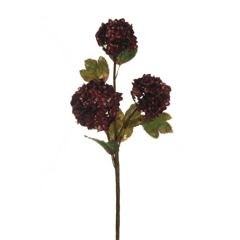 Lot de 24 - Tige artificielle de boule-de-neige métallisée X3, 65 cm - bordeaux or 
