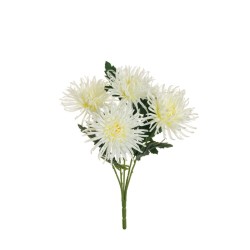 Lot de 12 - Buisson artificiel de chrysanthème araignée X5, 56 cm - blanc 