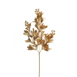 Lot de 36 - Tige artificielle de gui métallisé avec baies X3, 68 cm - or 