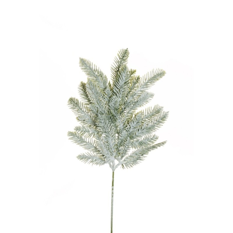Lot de 18 - Tige artificielle moyenne de pin plat enneigée, 50 cm - blanc 