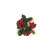 Lot de 24 - Couronne de bougie artificielle houx, pommes de pin et baies, D. 14,5 cm - rouge vert 