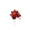Lot de 36 - Pic artificiel poinsettia velours, baies et pin, 15,5 cm - rouge 