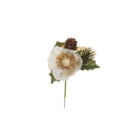 Lot de 36 - Pic artificiel rose de Noël, pomme de pin et baies, 15,5 cm - crème 
