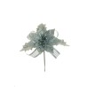 Lot de 36 - Pic artificiel poinsettia, houx et ruban métallisé, 15 cm - argent 