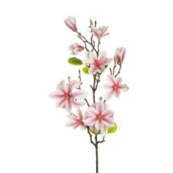 Lot de 12 - Tige artificielle de magnolia étoilé impression 3D toucher réel X6, 82 cm - blanc rose fuchsia 