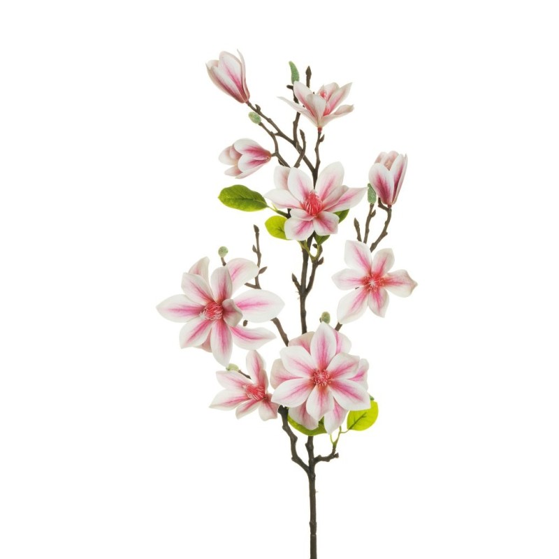 Lot de 12 - Tige artificielle de magnolia étoilé impression 3D toucher réel X6, 82 cm - blanc rose fuchsia 
