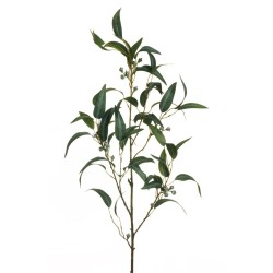 Lot de 12 - Branche artificielle d'eucalyptus granito avec baies, 123 cm - vert gris 