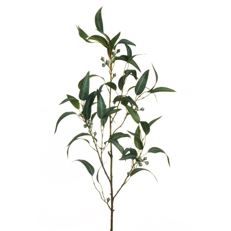 Lot de 12 - Branche artificielle d'eucalyptus granito avec baies, 123 cm - vert gris 