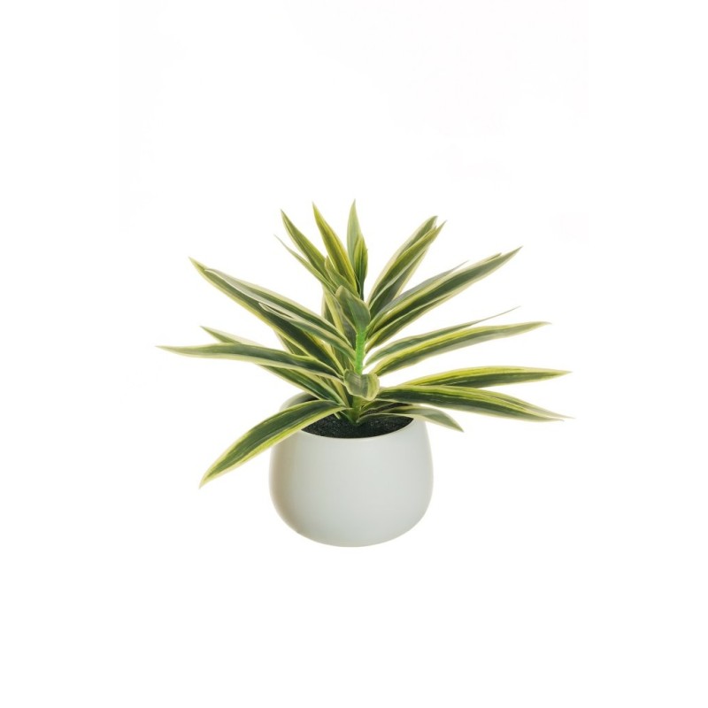 Lot de 4 - Plante artificielle de dracaena toucher réel en pot céramique, 26 cm - vert crème 