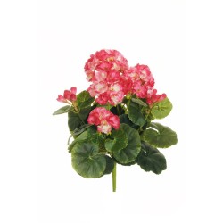 Lot de 12 - Buisson artificiel de géraniums X8, 36 cm - fuchsia crème 