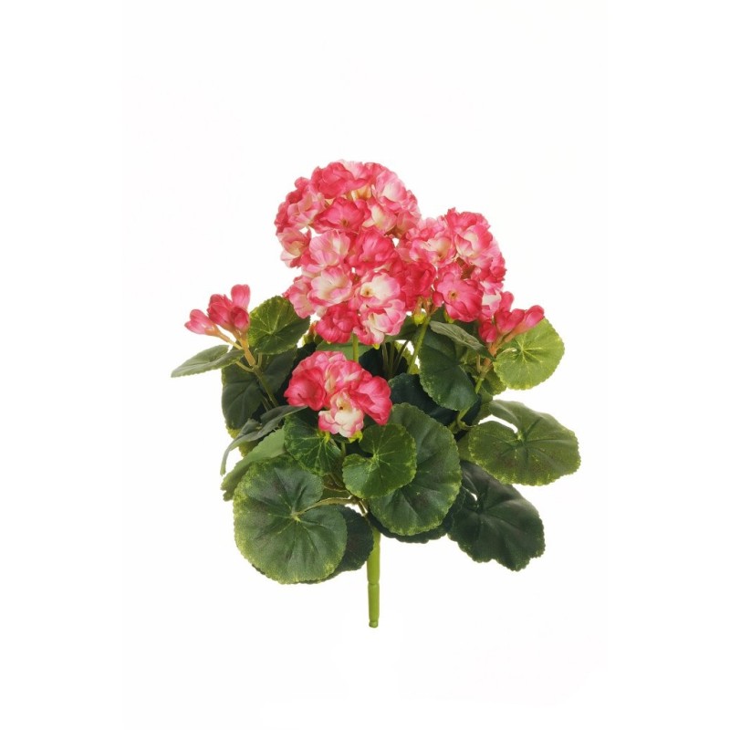 Lot de 12 - Buisson artificiel de géraniums X8, 36 cm - fuchsia crème 