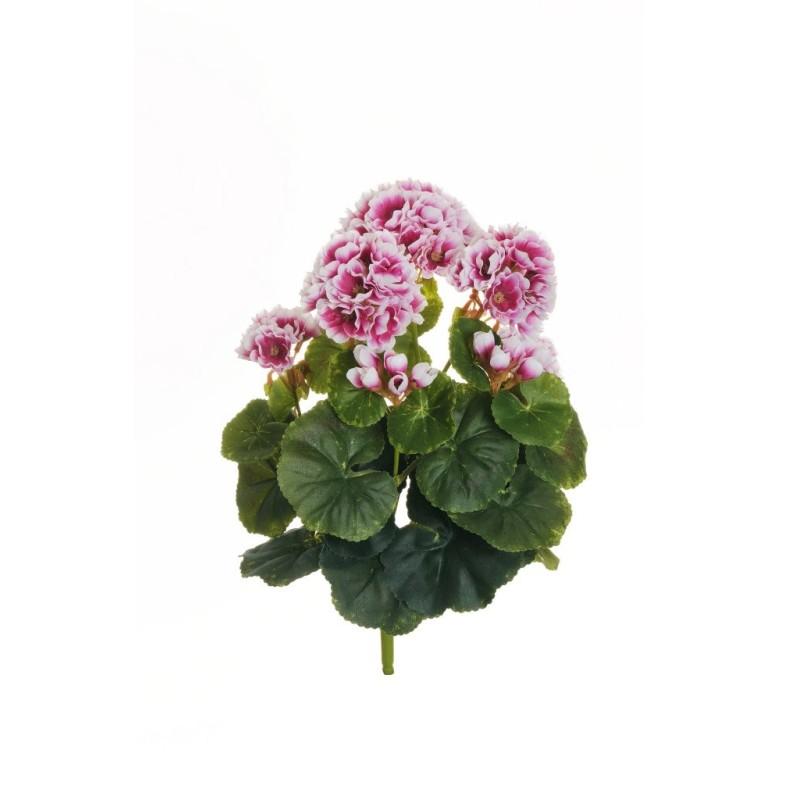 Lot de 12 - Buisson artificiel de géraniums X8, 36 cm - violet blanc 