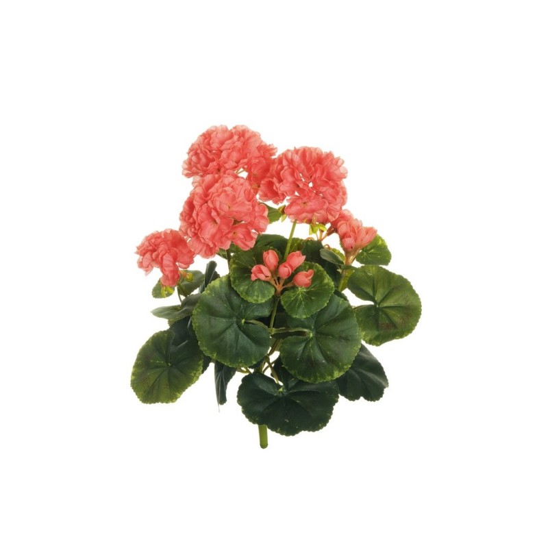 Lot de 12 - Buisson artificiel de géraniums X8, 36 cm - saumon vif 