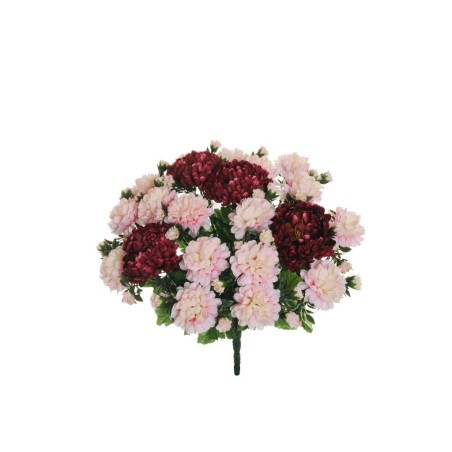Lot de 6 - Mini buisson artificiel de chrysanthèmes X21, 38 cm - bordeaux rose clair 