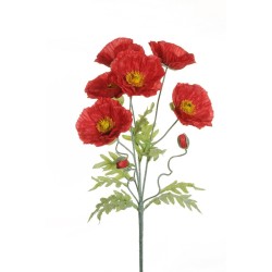 Lot de 6 - Buisson artificiel de coquelicots froissés X6 floqué, 62 cm - rouge 