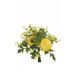 Lot de 6 - Bouquet artificiel rose chou, eucalyptus et baies X8, 33 cm - jaune 