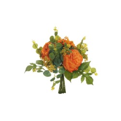 Lot de 6 - Bouquet artificiel rose chou, eucalyptus et baies X8, 33 cm - orange 