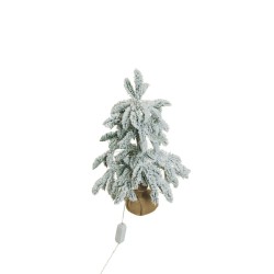 Lot de 12 - Sapin de Noël artificiel enneigé lumineux sur base toile de jute, 50 cm - blanc 