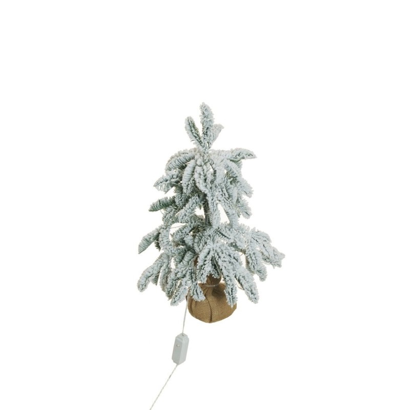 Lot de 12 - Sapin de Noël artificiel enneigé lumineux sur base toile de jute, 50 cm - blanc 