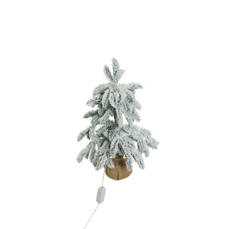 Lot de 12 - Sapin de Noël artificiel enneigé lumineux sur base toile de jute, 50 cm - blanc 
