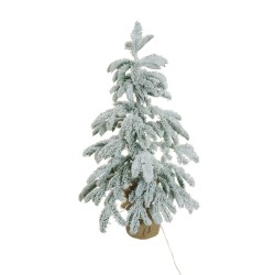Lot de 12 - Sapin de Noël artificiel enneigé lumineux sur base toile de jute, 70 cm - blanc 