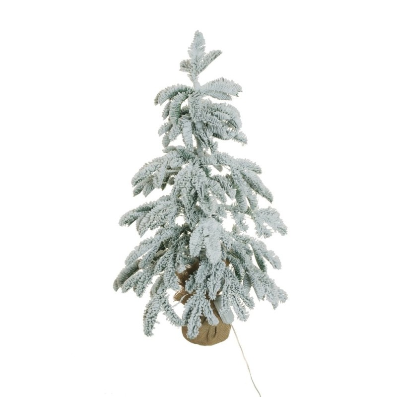 Lot de 12 - Sapin de Noël artificiel enneigé lumineux sur base toile de jute, 70 cm - blanc 