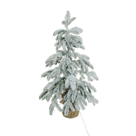 Lot de 12 - Sapin de Noël artificiel enneigé lumineux sur base toile de jute, 70 cm - blanc 
