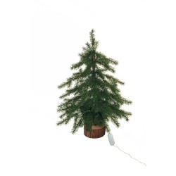Lot de 12 - Sapin de Noël artificiel lumineux sur base bois, 60 cm - vert 