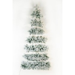 Sapin de Noël artificiel suspendu plat lumineux 100 LED enneigé, 210 cm - blanc 