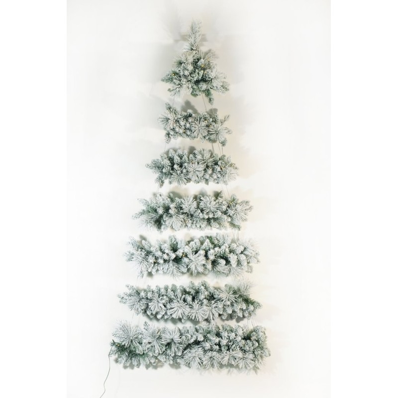 Sapin de Noël artificiel suspendu plat lumineux 100 LED enneigé, 210 cm - blanc 